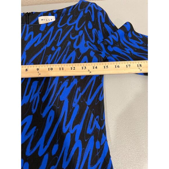 Milly Mini Dress Small Retro Blue Boat‎ Neck 80s Layered Classy Bold Print - Picture 9 of 11